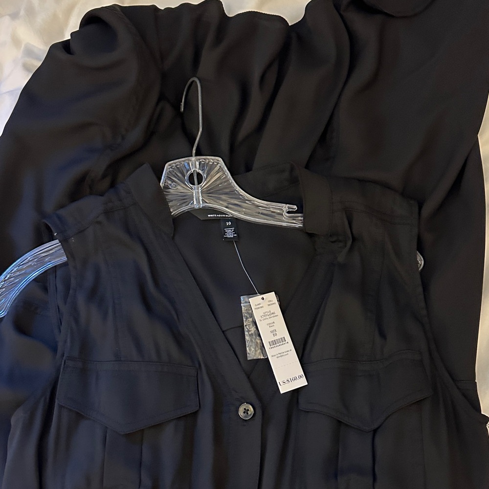 White House Black Market Black Sleeveless Button-Front Midi Dress with Tie - Picture 2 of 4